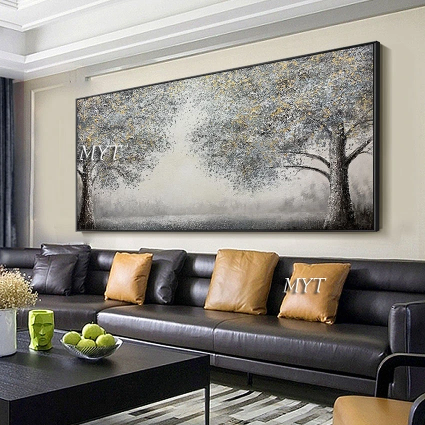 Canvas Art Abstract Frameless Modern Wall Decor Knife Acrylic Handmade Oil Painting Landscape Tree Illustration