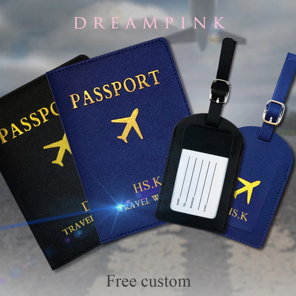 Custom Letter Passport Cover Holder Fashion Gold Airplane Luggage Tag Set Personalize Name Logo Gift ID Label Travel Accessories