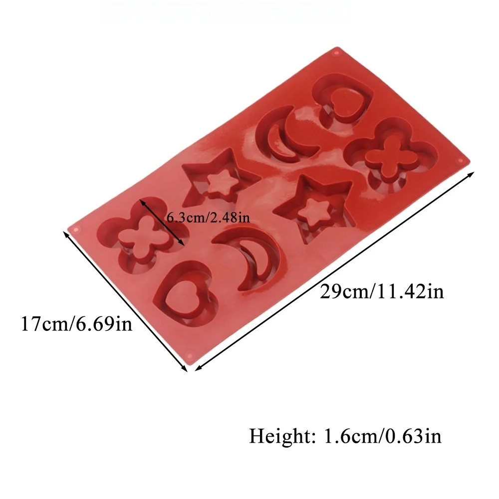 

Hot Selling 8 Hole Silicone Chocolate Mold Crescent Pentagram Love Cake Decoration Mold Cookie cookies for Home Use Baking Mold