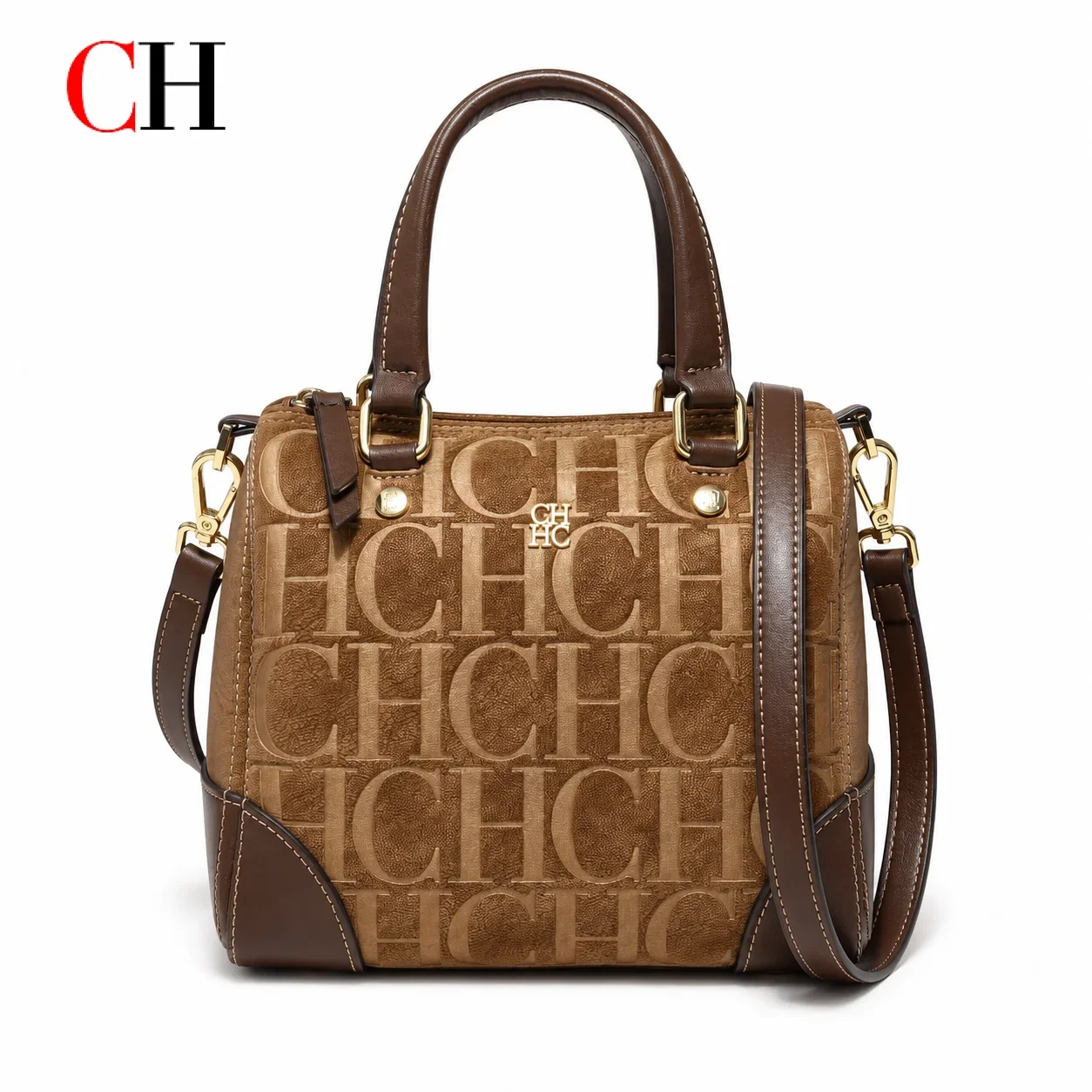 CH Womens Everyday Boston Bag Embossed Monogram Color Block Top Handle Detachable Strap All Match Purse view 4