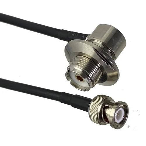 Imagen 2 del producto Cable RG58 con enchufe macho BNC a conector hembra UHF SO239, conector de ángulo recto de mamparo, Cable flexible de puente RF de 50ohm, 6 pulgadas ~ 10M