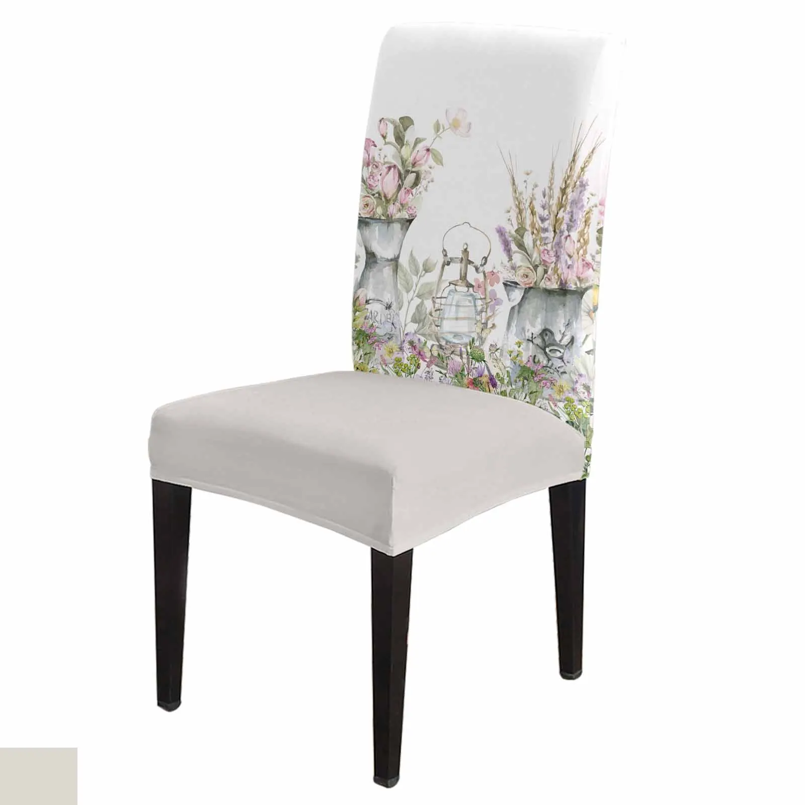 

Plant Watercolor Vases And Flowers 4/6/8PCS Spandex Elastic Chair Case For Wedding Hotel Banquet Dining Room