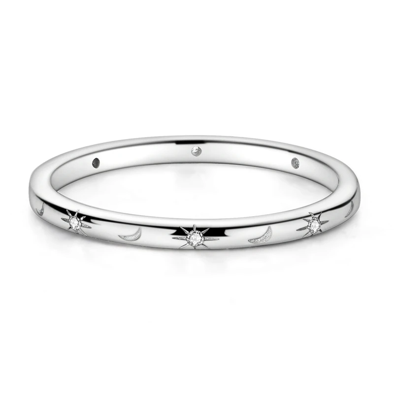 2026 Neuer 925 Sterling Silber Stern-Mond Dünner Ring Minimalistischer Ring Funkelnder Zirkon-Ring für Frauen Mädchen Geburtstag Schmuck Geschenke – Detail 2