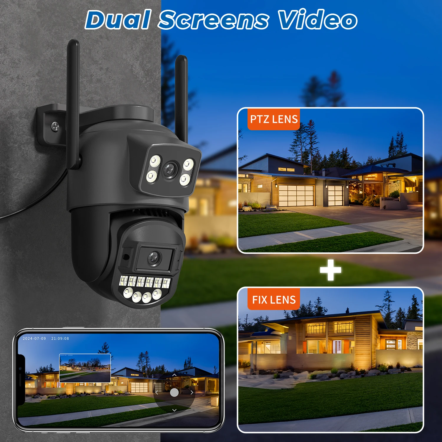 Imagem -04 - Dual Lens Dual Screen Outdoor Câmera Detecção Humana Auto Tracking Onvif Interfone Bidirecional Cctv 8mp 2.4g 5g 4k 10mp