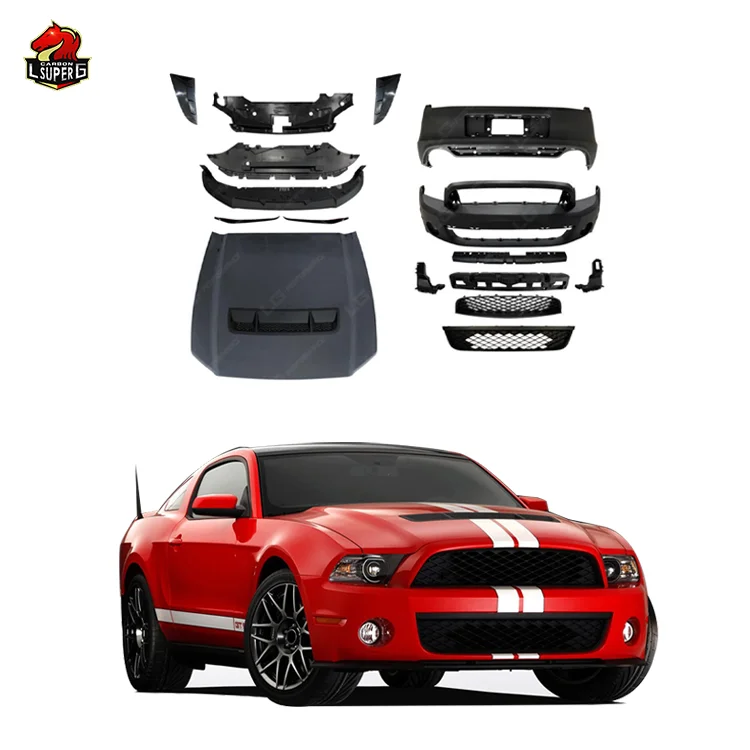 

New Arrival Body Kit for Mustang 10-12 Upgrade to GT500 Style Front Bumper Hood Rear Bumper Side Skirts Exhaust Bodykit