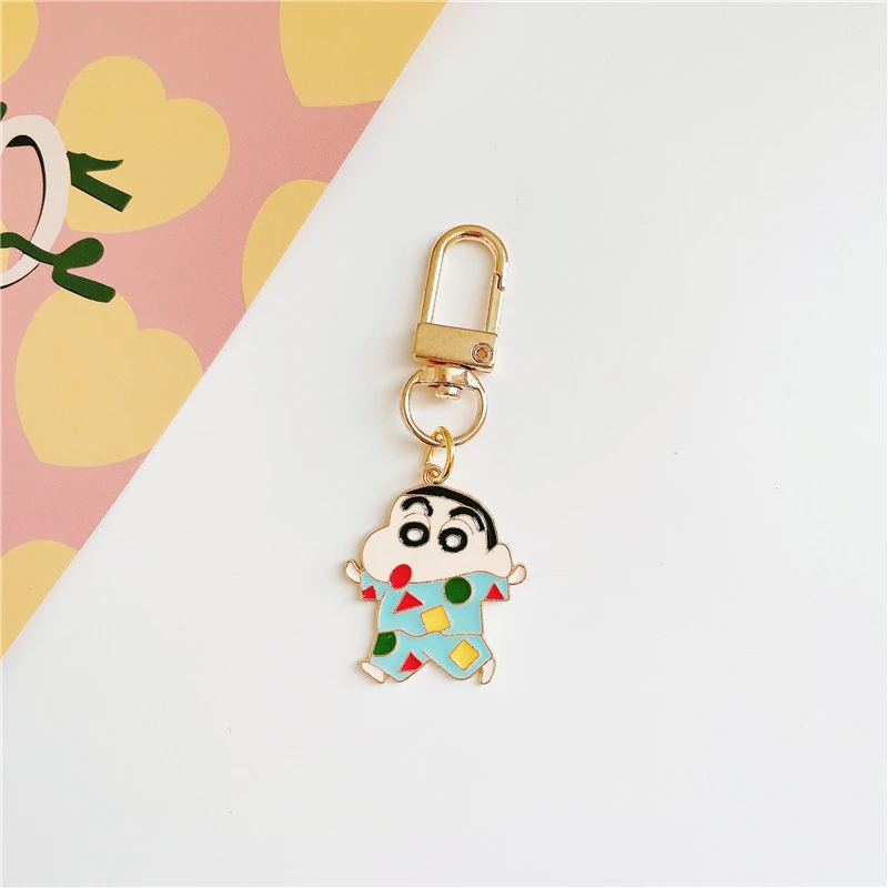 Ins Japanese Cartoon Crayon Shin Chan Small White Alloy Keychain Airpods Protective Package Pendant Accessories