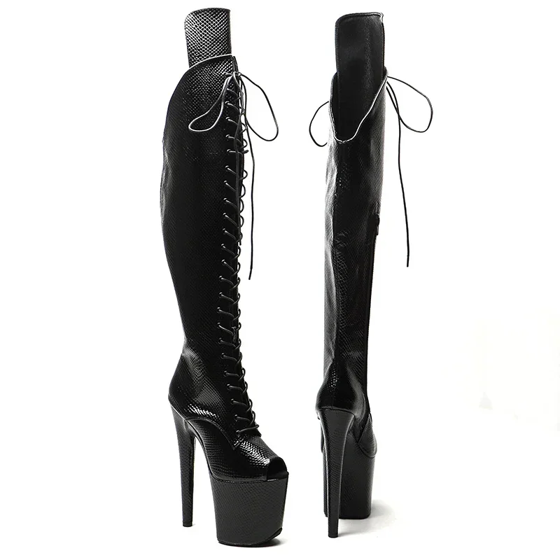 Leecabe 20CM/8 pouces serpent supérieur bout ouvert tendance mode talon haut plate-forme bottes pôle danse bottes