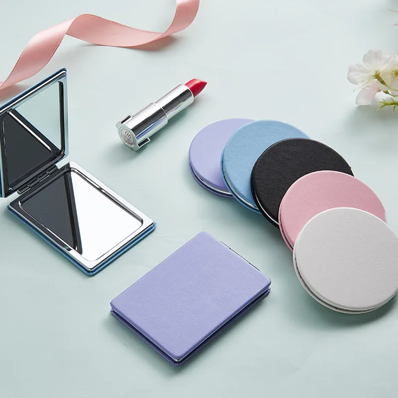 Mini Pu Makeup Mirror Magnify Foldable Double Pocket Small Makeup Mirror For Travel Beauty Cosmetic Tool