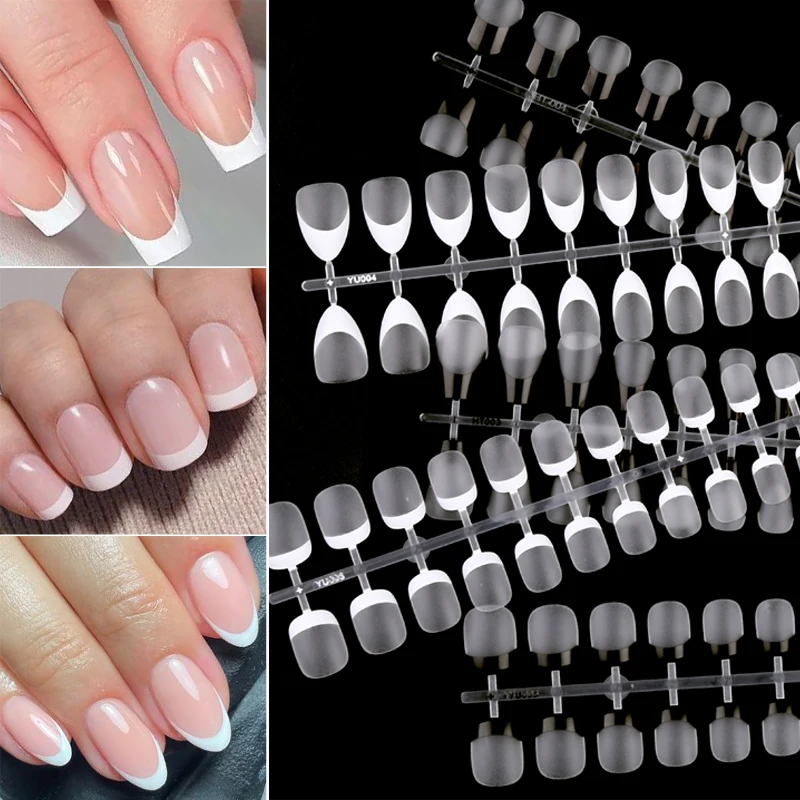 30pcs Detachable Nude French Fake Nail White Side False Nails Short Simple Nail Full Cover Nail Tips Frosted Press On Nails