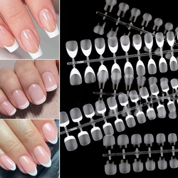 30szt Odpinane Nude French Fake Nail White Side Fałszywe Paznokcie Krótkie Proste Paznokcie Pełne Pokrycie Tipsy Frosted Press On Nails