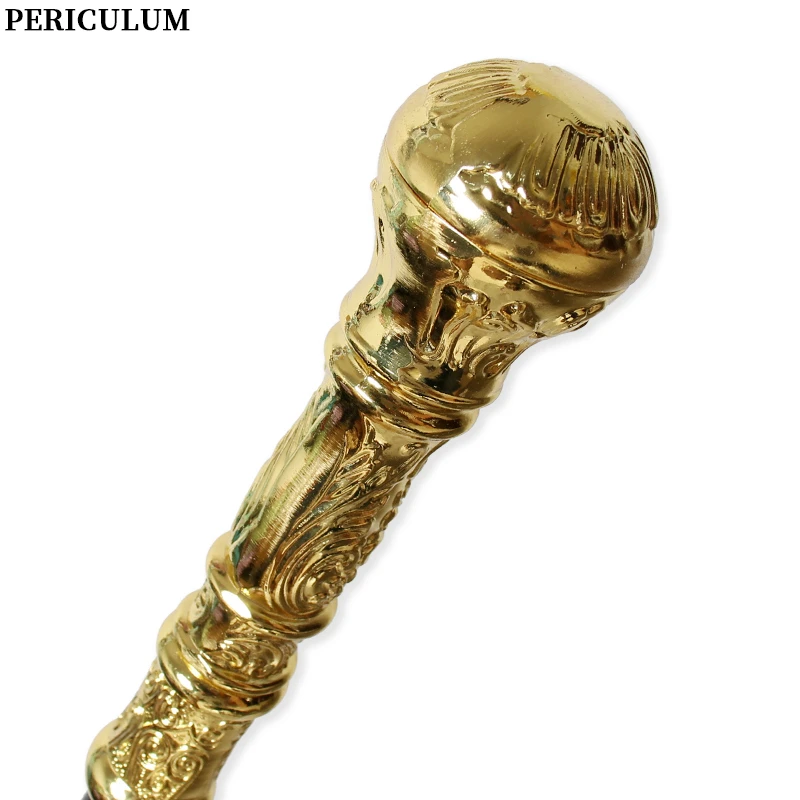 Shiny Gold Alloy Victorian Walking Cane With Round Handle Detachable Vintage Walking Stick Cosplay Party Prop for Men And Women view 4