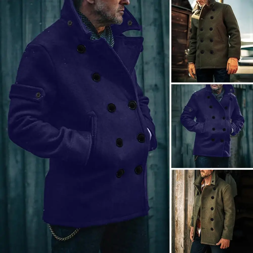 

Double-breasted Coat with Lapel Elegant Men's Woolen Coat with Lapel Double-breasted Design Stylish Mid-length for Winter