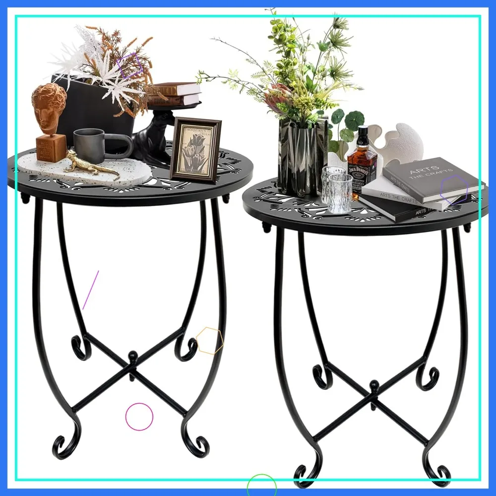 

2 Pack Outdoor Side Tables 14 Inch Weather Resistant Metal Plant Stand for Patio Garden Indoor