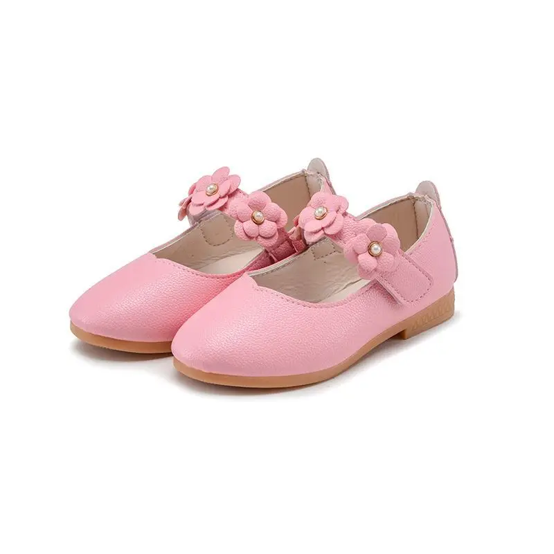 Girls Princess Leather Shoes Students White Single Shoes Colorful Floral Dance Shoe Pearl Design Children Performance Shoe