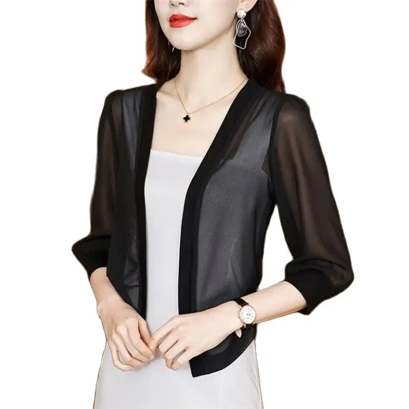 

Short Women's Jacket Fashion Lantern Sleeve Thin Summer Sun Protection Clothing Casual Coat Female Outerwear Shawl Tops 2023 New