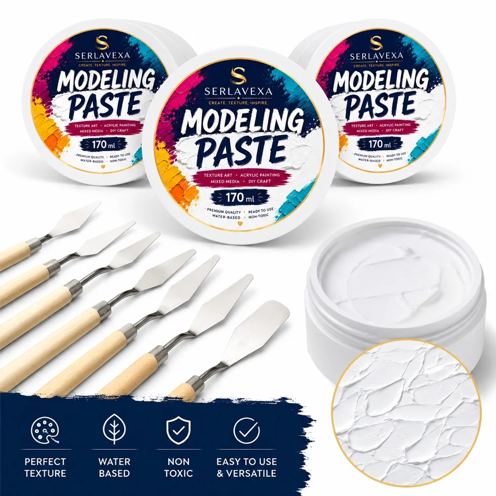 Acrylic Modeling Paste 170ml White Texture Gel for Canvas Painting Mixed Media Art Craft with Palette Knife DIY Supplies Set