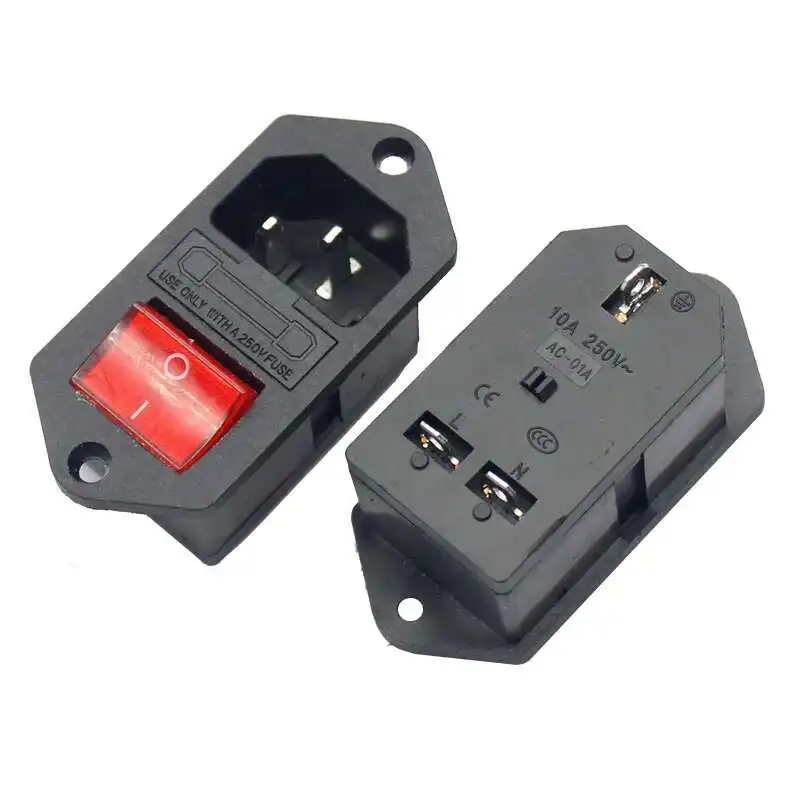 

Power Connector 250V 10A Screw Mount C13 C14 Male Panel Ac Dc Socket With Fuse And Rocker Switch