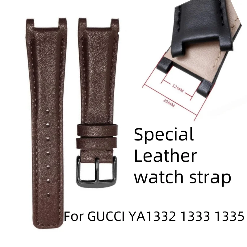 Para gucci ya1332 1333 1335 pulseira de relógio de couro especial preto marrom pulseira fivela de aço inoxidável 20-12mm