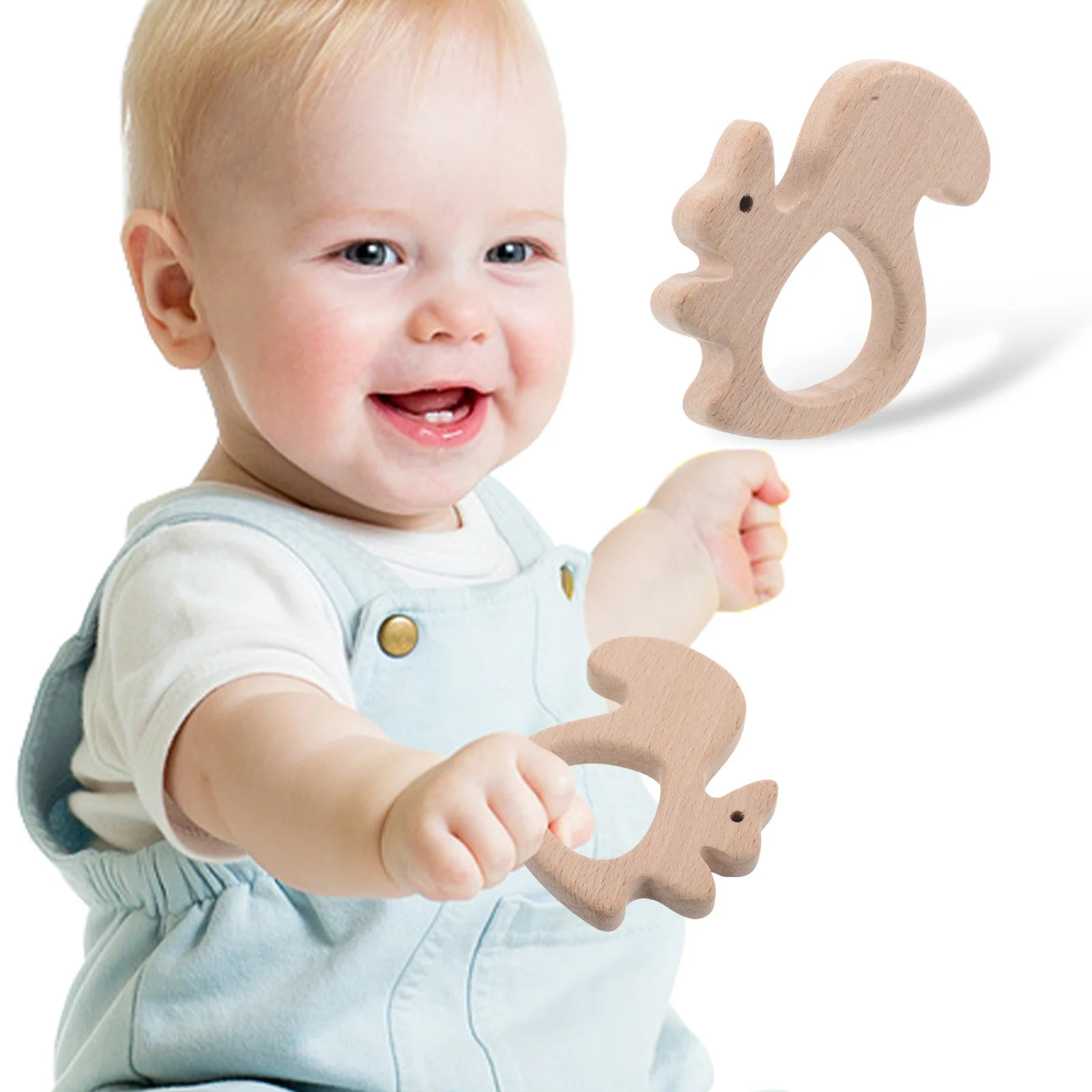 Entzückender Kauer aus Holz in Tierform für Babys, Zahnstäbchen aus natürlicher Buche, sensorische Entwicklung, Montessori-inspiriertes Kleinkind
