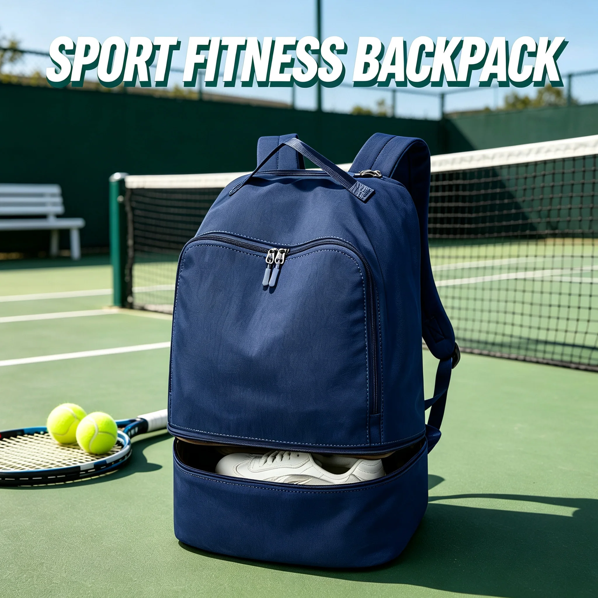 Sports Backpack Tennis Bag Can Hold 2 Racket, with Shoe Compartment，Travel Backpack Sports Gym Backpack for Tennis Pickleball