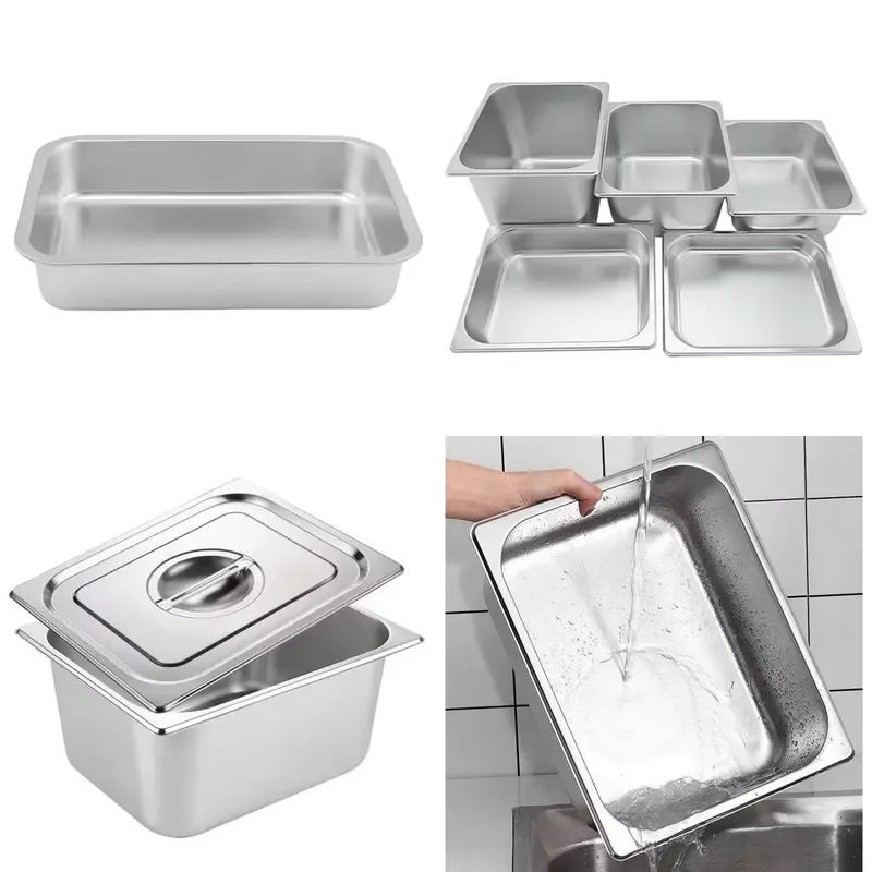 1/2 Size Solid GN Pot Plate 304 Stainless Steel Pan for Restaurant Hotel Kitchen Use