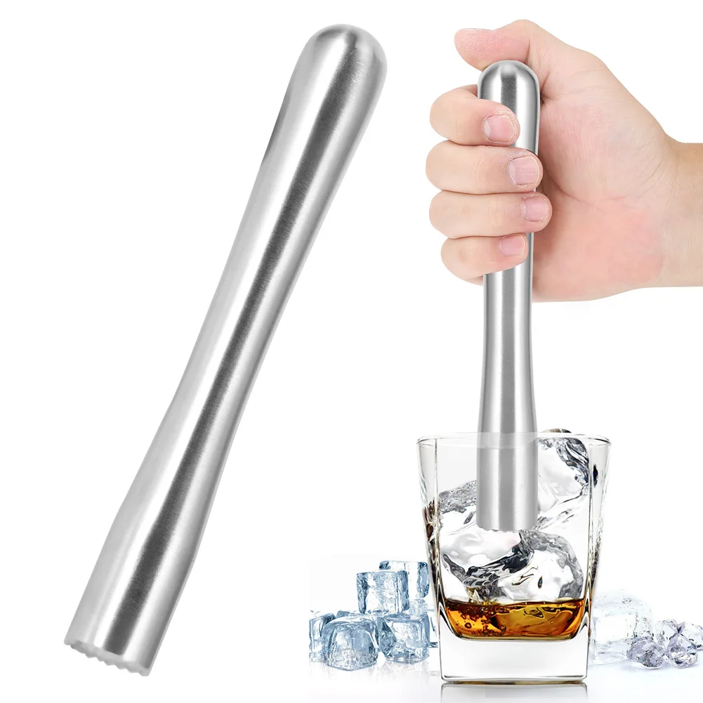 Barra de trituración de hielo para el hogar, herramientas de acero inoxidable, resistente al desgaste, para mezclar cócteles, suministros de Bar, 18,5 cm, 22,5 cm