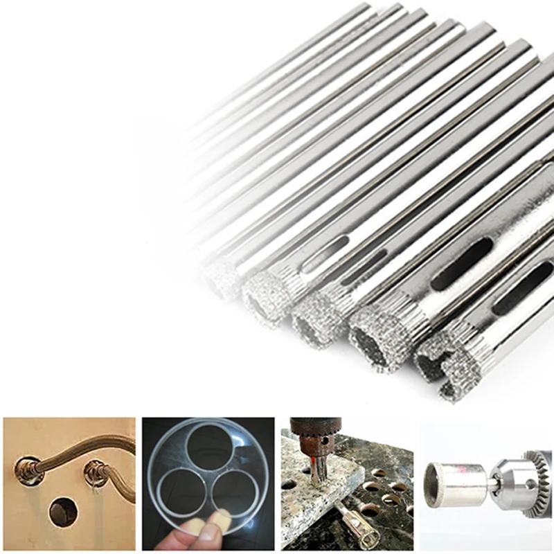 10 szt. Zestaw wierteł rdzeniowych pokryty diamentami 3/4/5/6/8mm do płytek szklanych ceramicznych eliminuje kompletne kółko szkła