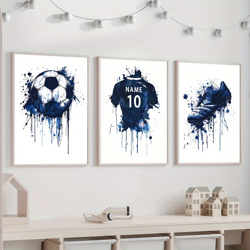 3pcs Personalized Name and Number Canvas Art Poster Set Soccer Goalkeeper and Jersey Print for Living Spaces Hallways Home Decor