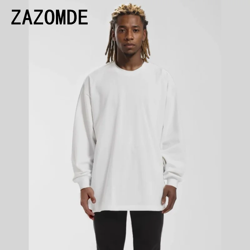 ZAZOMDE Solid Color Cotton Long Sleeve T-shirts Man O Neck T-shirts Oversize Long Sleeves Tops Tees High Quality Unisex Clothing