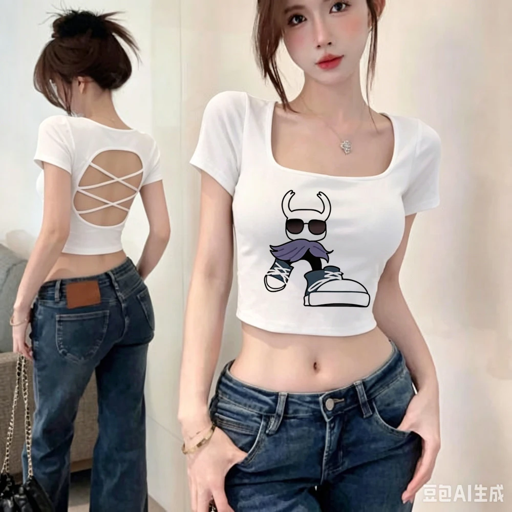 Hollow Knight cropped top shoujo jojifuku 2000s meme scene  cute shirt meme anime streetwear