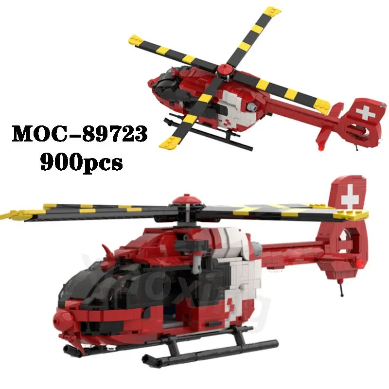 New MOC-89723 City Rapid Response Cross Rescue Helicopter Airbus Helicopter Puzzle Building Block 900PCS Adult Kid Birthday Gift