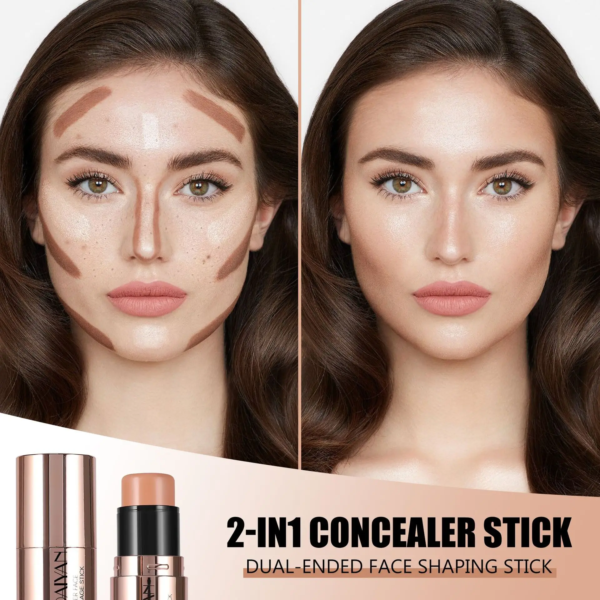 Dual Ended Contour Concealer Stick Waterproof Long Lasting Natural Shadow Face Shaping Creamy Blendable Daily Essential