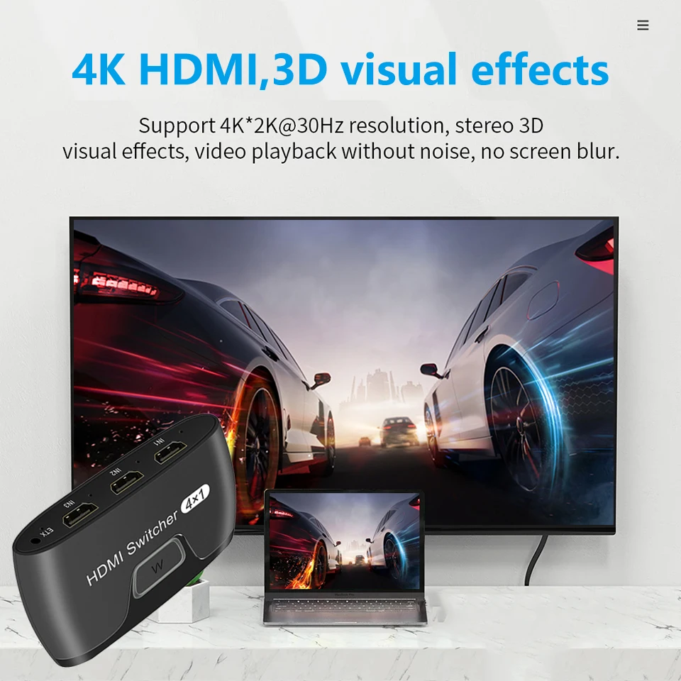 

HDMI-compatible Switch 4 Port HD 4 In 1 Out 4K30Hz Selector Switcher with Remote Controller for HDTV DVD 360 Xbox HD Switcher