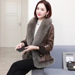 Women Winter Coats With Real Fox Fur Collar Genuine Rabbit Skin And Leather Fur Jacket Slim Thin Female Outerwear Clothing Plus