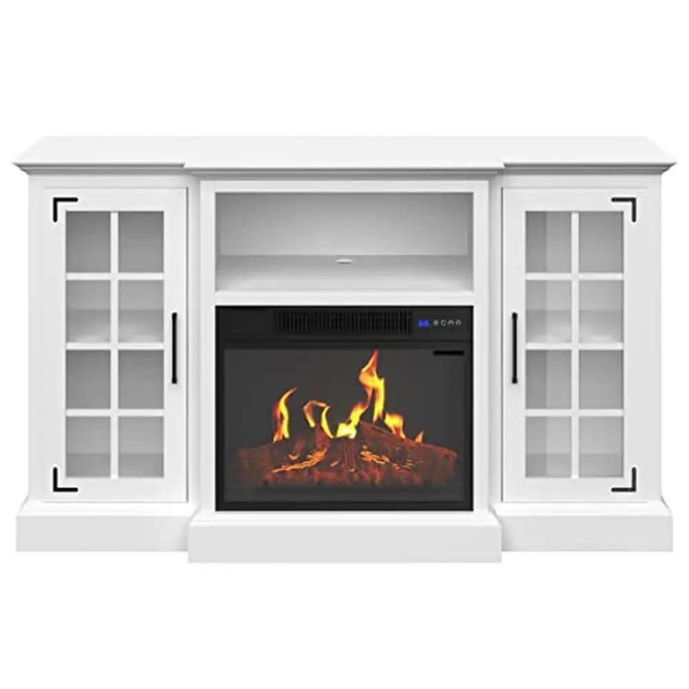 

65-Inch TV Stand with Electric Fireplace Media Console Adjustable Heat LED Flames Storage Cabinet Remote Included Modern Design