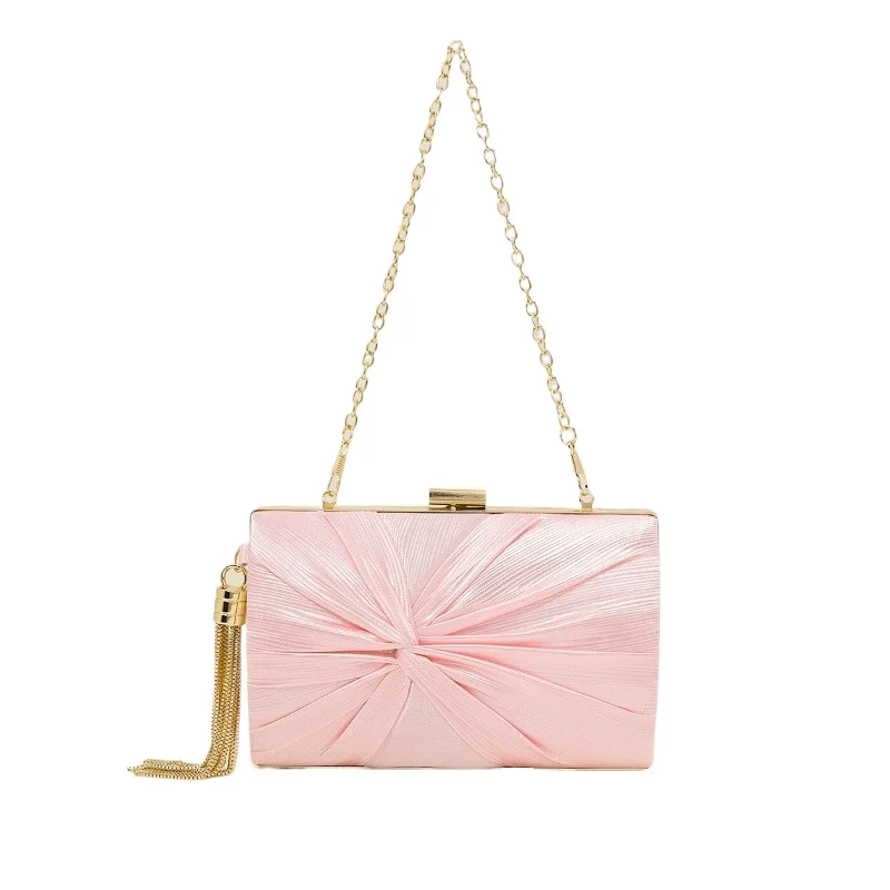 

2025 New Prom Party Sweet Light Pink Evening Clutch Elegant Tassels Criss Knot Handbag Mother's Wedding Purse Crossbody Straps