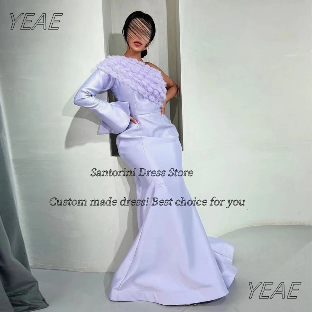 Santorini Vestidos Des Evening Dresses with Flowers One Shoulder فساتين سهرة Long Sleeves Prom Party Bridal Gowns image 3