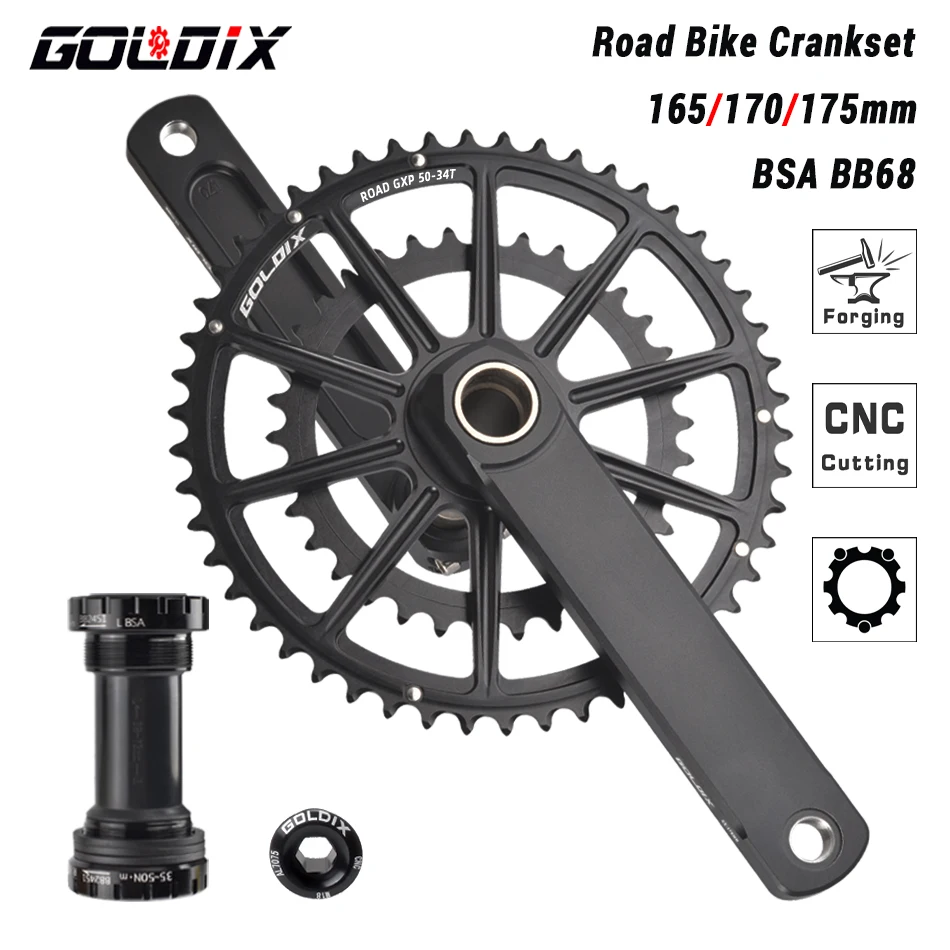 

GOLDIX Road Bike Crankset 165/170/172.5/175mm Crank double Chainring 50-34T/52-42T/53-39T For MTB mountain bike parts