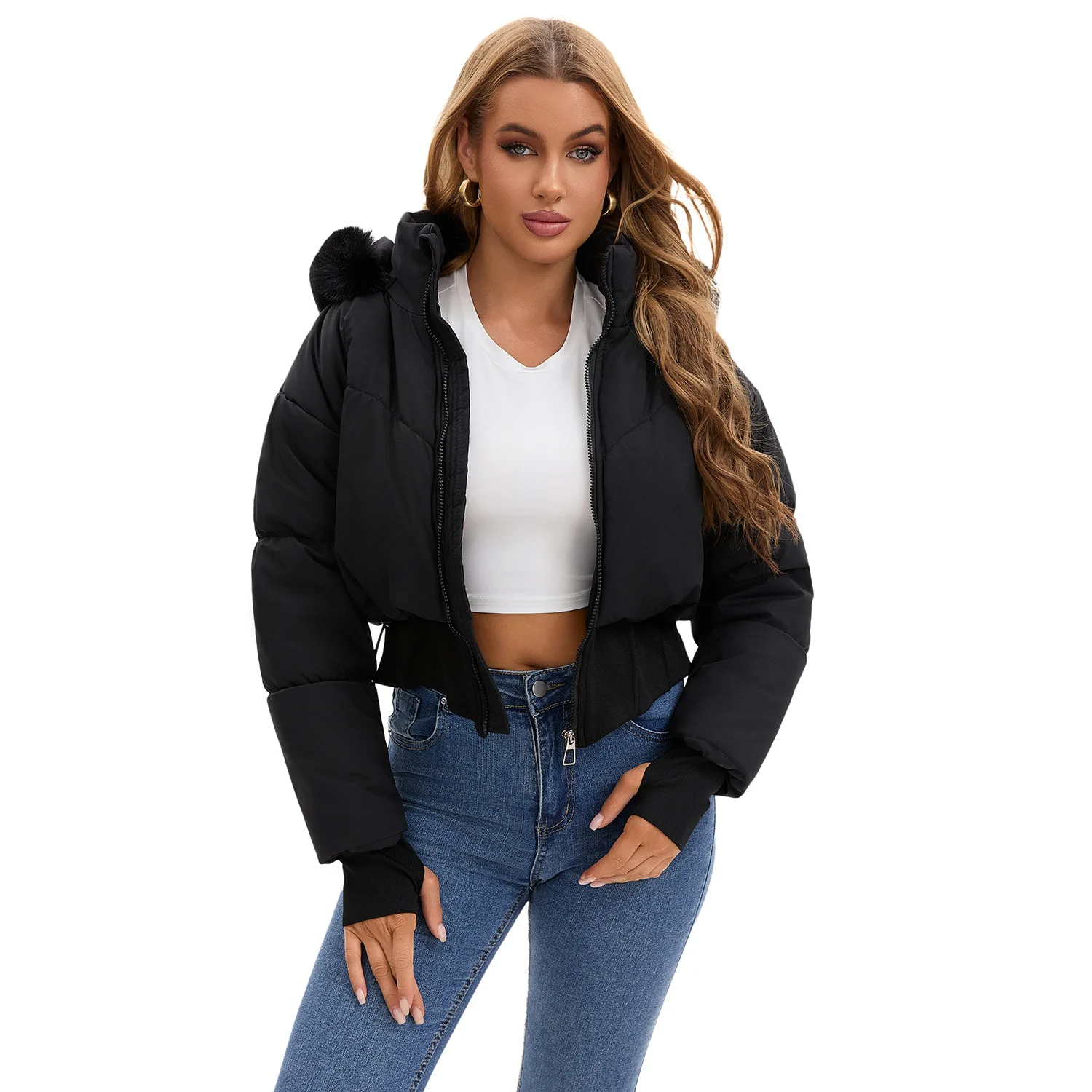 Women's Winter Padded Coat Pockets Hooded Waist-Cinching Luxury Fur Collar Lady's Jackets Comfortable  Thickened Coat For Female