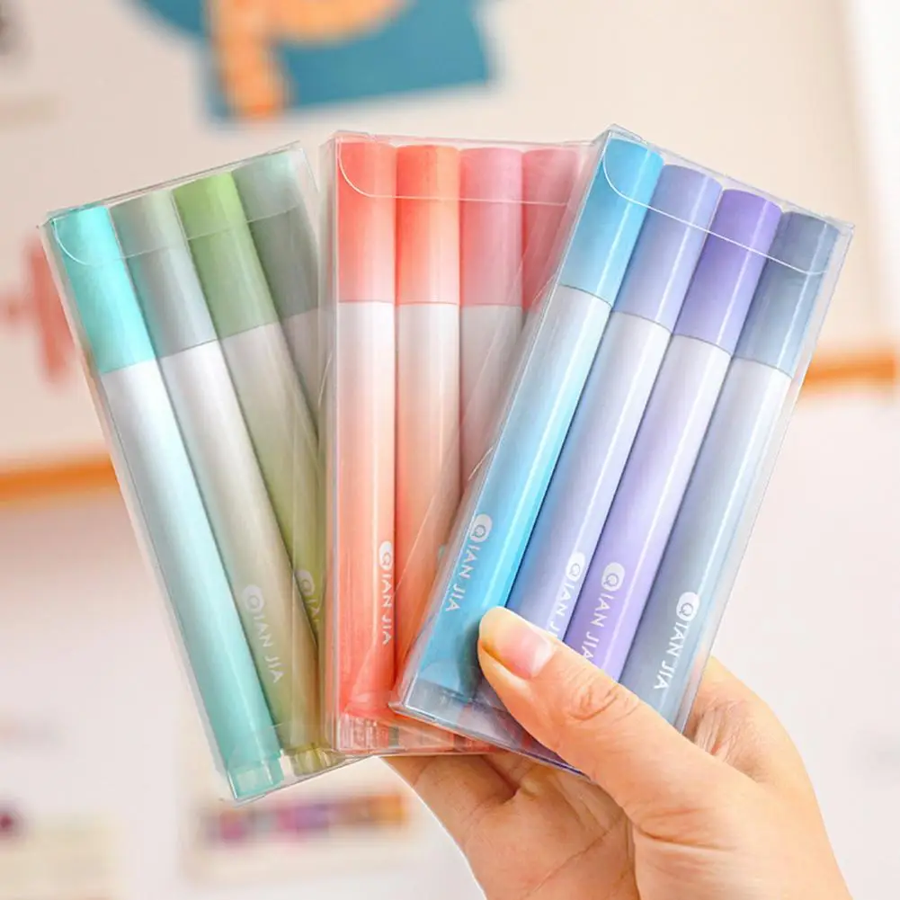 4 Pcs Marking Pens Eye Care Quick-drying Ink Gradient Colors Mark Smooth Writing Even Ink Output Highlighter Pens For Student