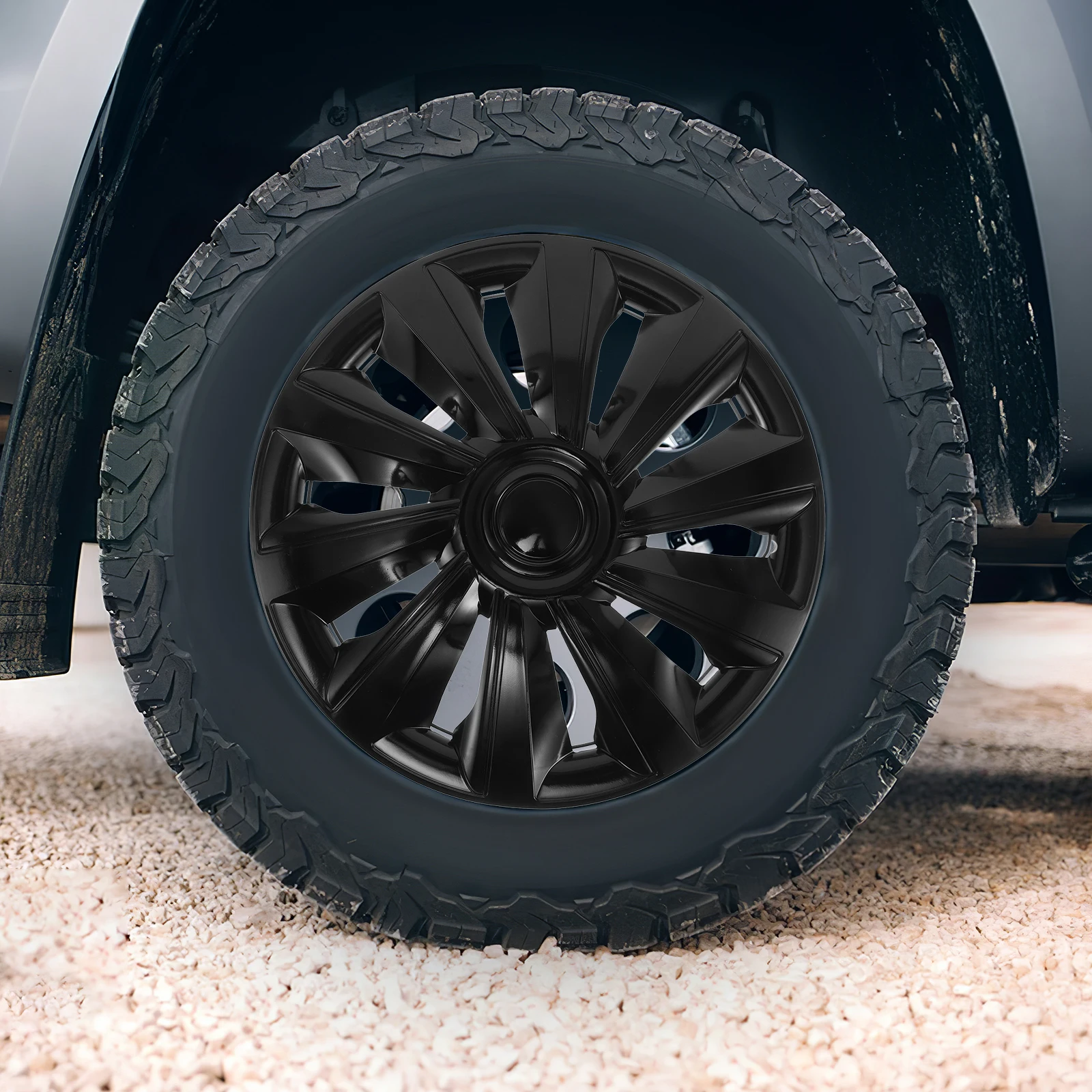 

Universal 14 Inch Car Wheel Hub Caps Black Plastic Decorative Cover Easy Install Water Resistant Truck Rim Cover