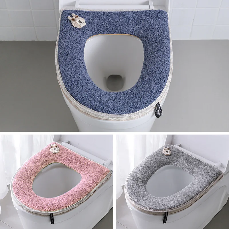 Toilet Seat Cushion Cute Teddy Velvet Toilet Cushion Zipper Models Toilet Seat Toilet Cover Toilet Cover Gasket #2597