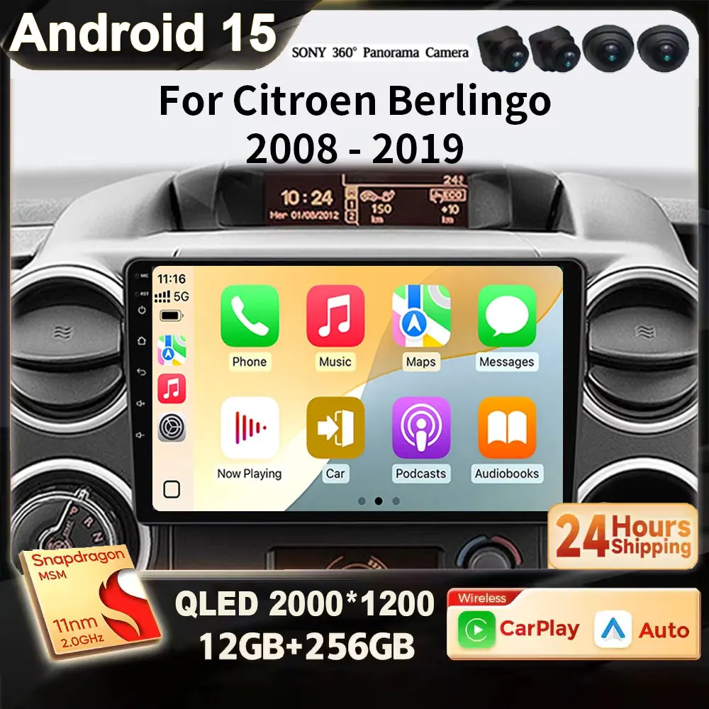 

Для Citroen Berlingo 2 B9 Peugeot Partner 2008-2019 Android 15 2K QLED Carplay авто мультимедийный автомобильный радиоприемник навигационный плеер WIFI