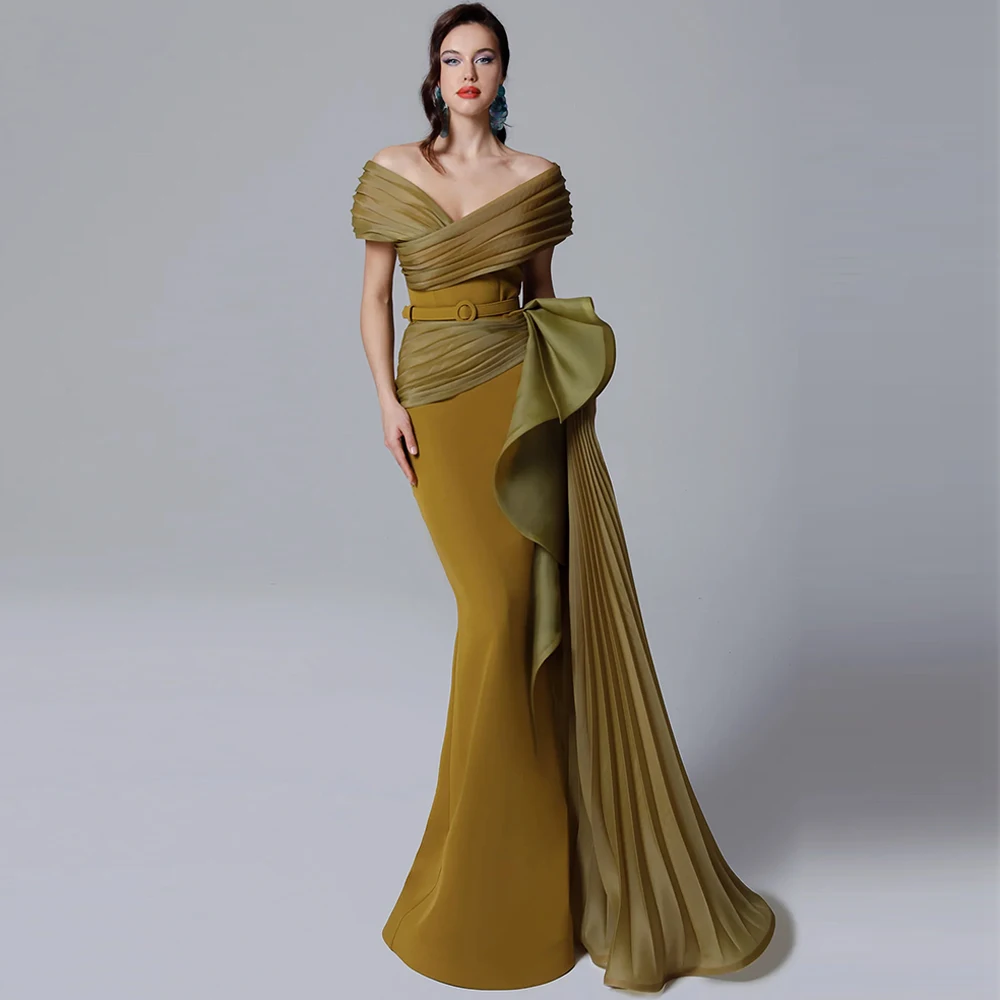 

Mermaid Jersey and Organza Evening Dress Customized Off the Shoulder Homecoming Dresses Luxury Belt Formal Occasion Gowns