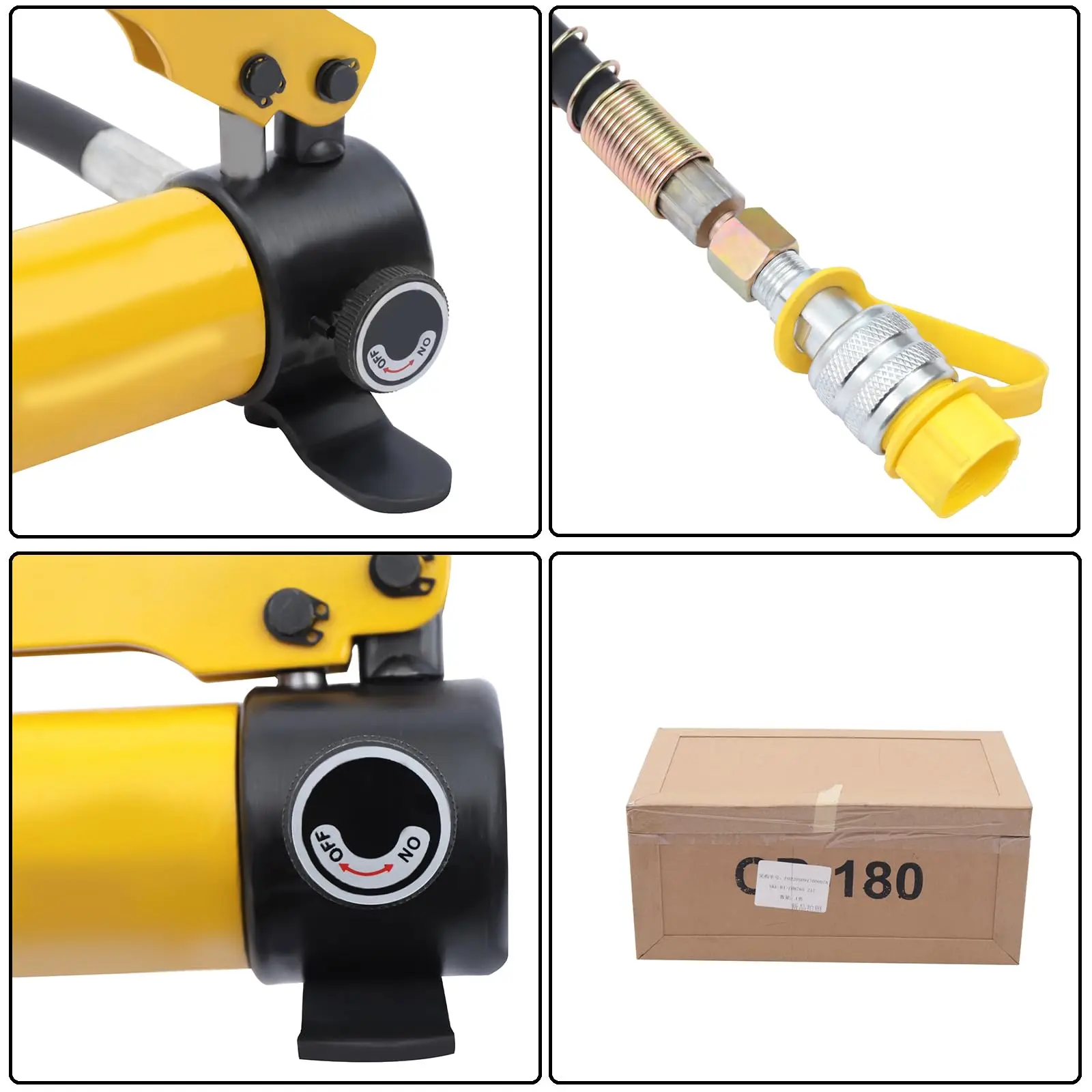 مجموعة رافعة هيدروليكية 10T Porta Power Ram + مضخة يدوية هيدروليكية يدوية CP-180 مقبس متعدد الأقسام، 2 بوصة صناعية صغيرة هيدروليكية #4