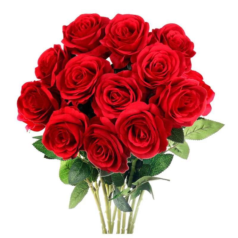 10PCS Artificial Silk Flowers Roses Bouquet Long Stem Fake Roses Bouquet for Valentine's Day Mother Day Wedding Home Decoration