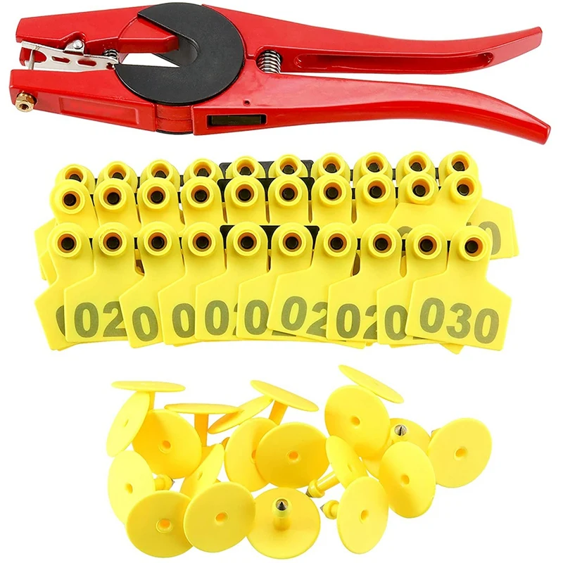 NEW-001-100 Ear Tags Labels Plastic Livestock Ear Tags,Animal Ear Tag With Ear Tag Pliers Applicator Puncher For Cattle Pigs