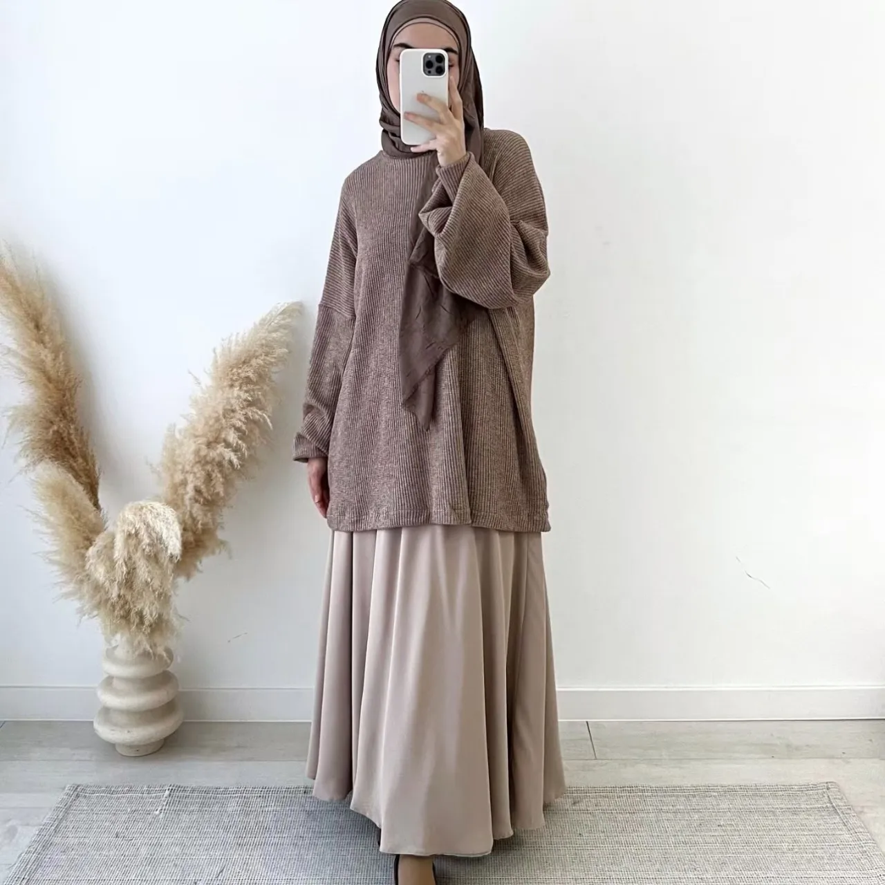 

Skirt Suit Women Muslim Top Long Skirts 2 Piece Set Modest Eid Knitted Tops Outfits Ramadan Dubai Knit Blouses Ensemble 2026