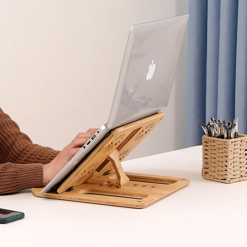 Wooden Laptop Stand Holder Adjustable Height Cooling Rack