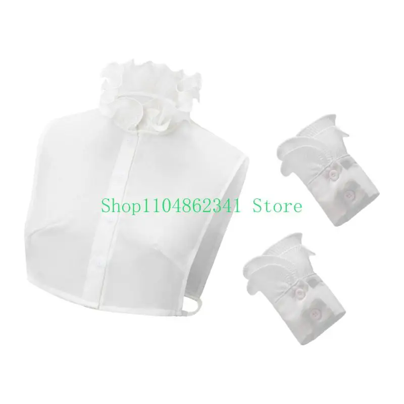 5ASD Women Ruffle Stand Fallo Coller camicia e polsini da polso Accessorio in costume